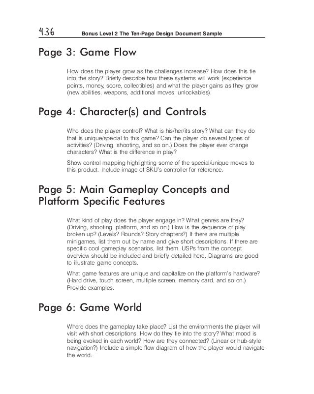 10 page game design document template
