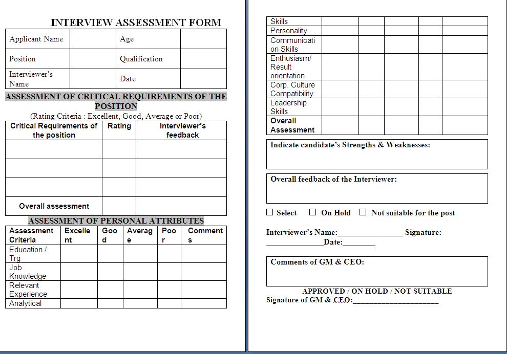 express education document assessment form