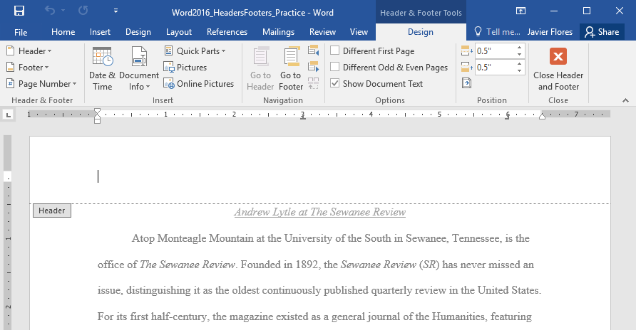 how to remove header from word document