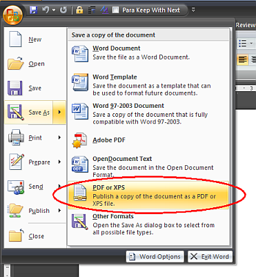 how to convert word 2007 document to pdf