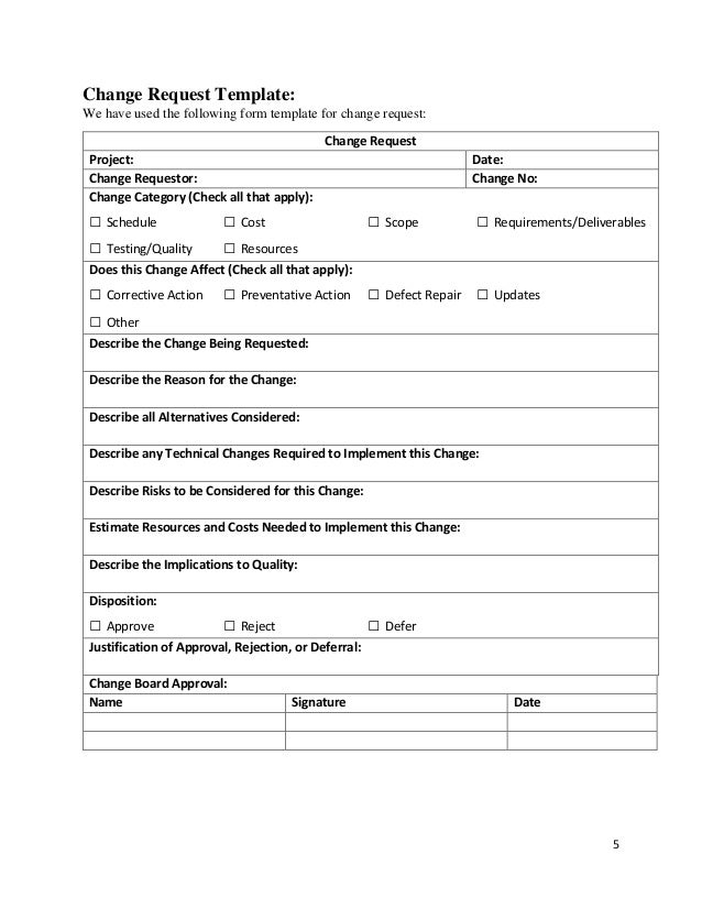 document change request form template