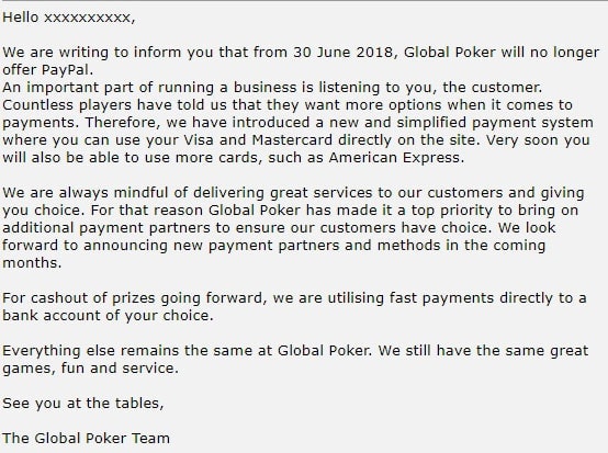 global poker cashout documentation