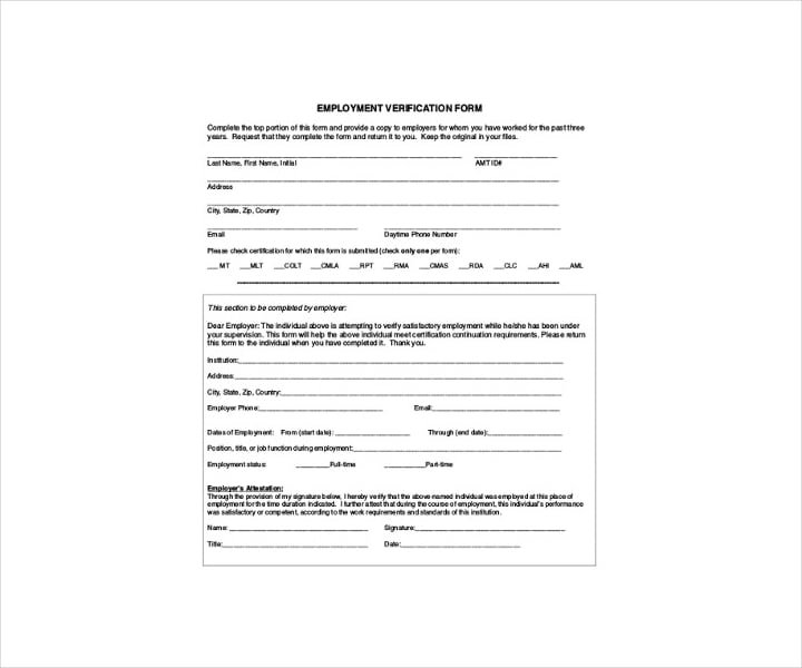 proof of employment document sample